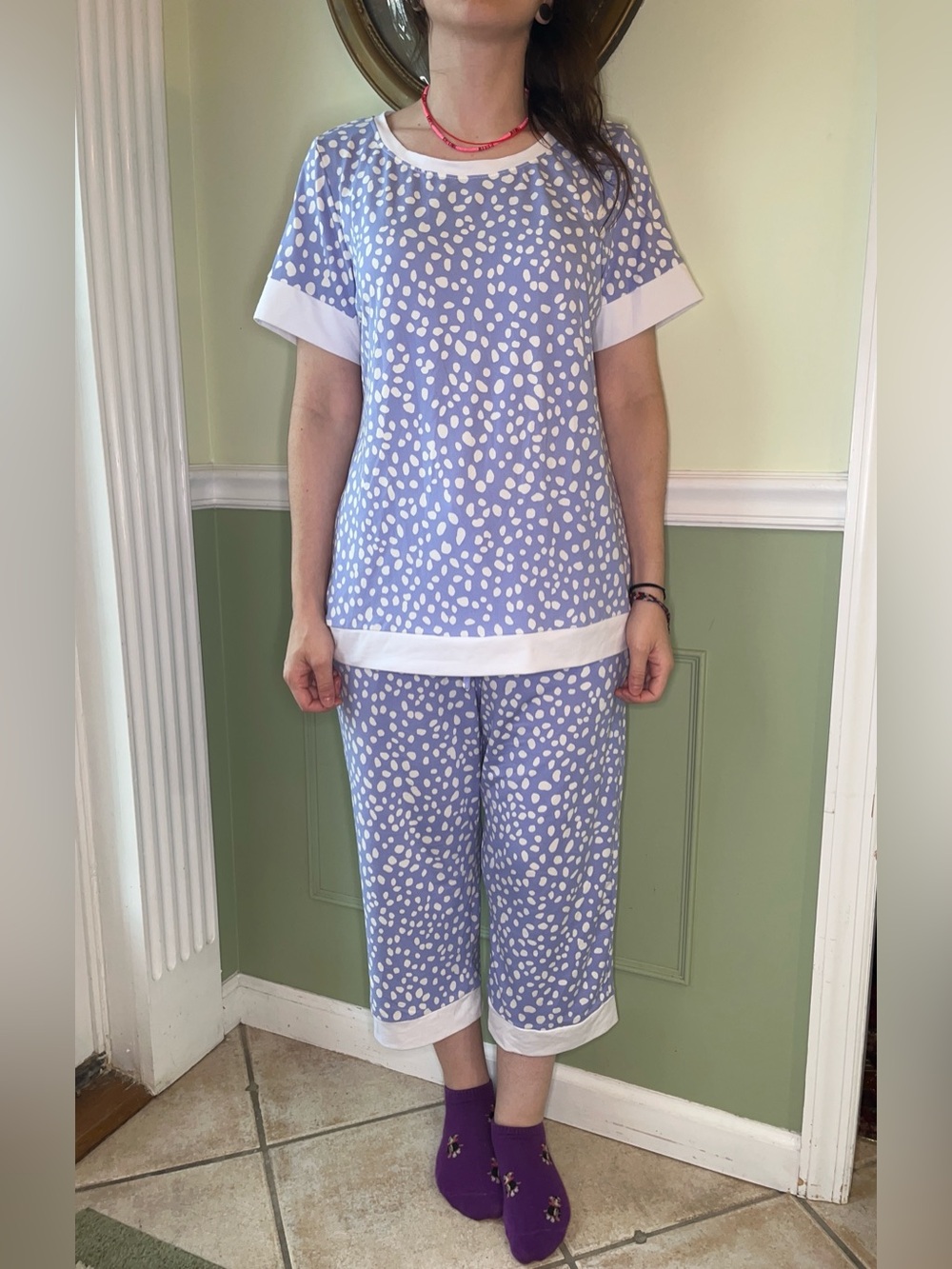 PrinStory purple and white polka dot pajama set